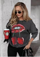 Bluza oversize z nadrukiem Cherry Lips czarna