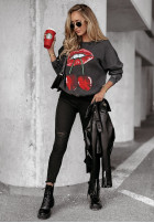 Bluza oversize z nadrukiem Cherry Lips czarna