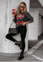 Bluza oversize z nadrukiem Cherry Lips czarna