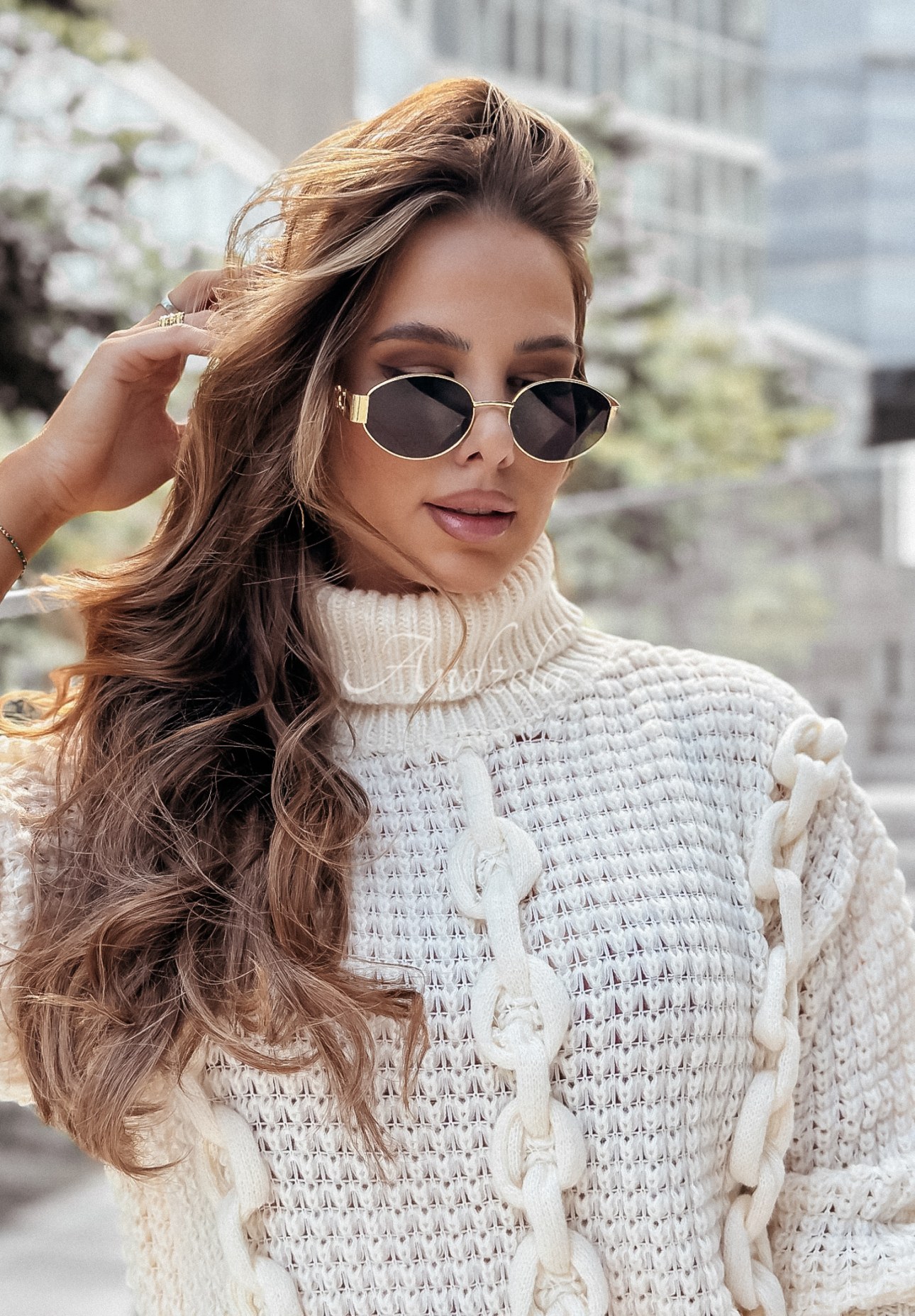 Embellished plaid turtleneck sweater Ever Is Forever ecru
