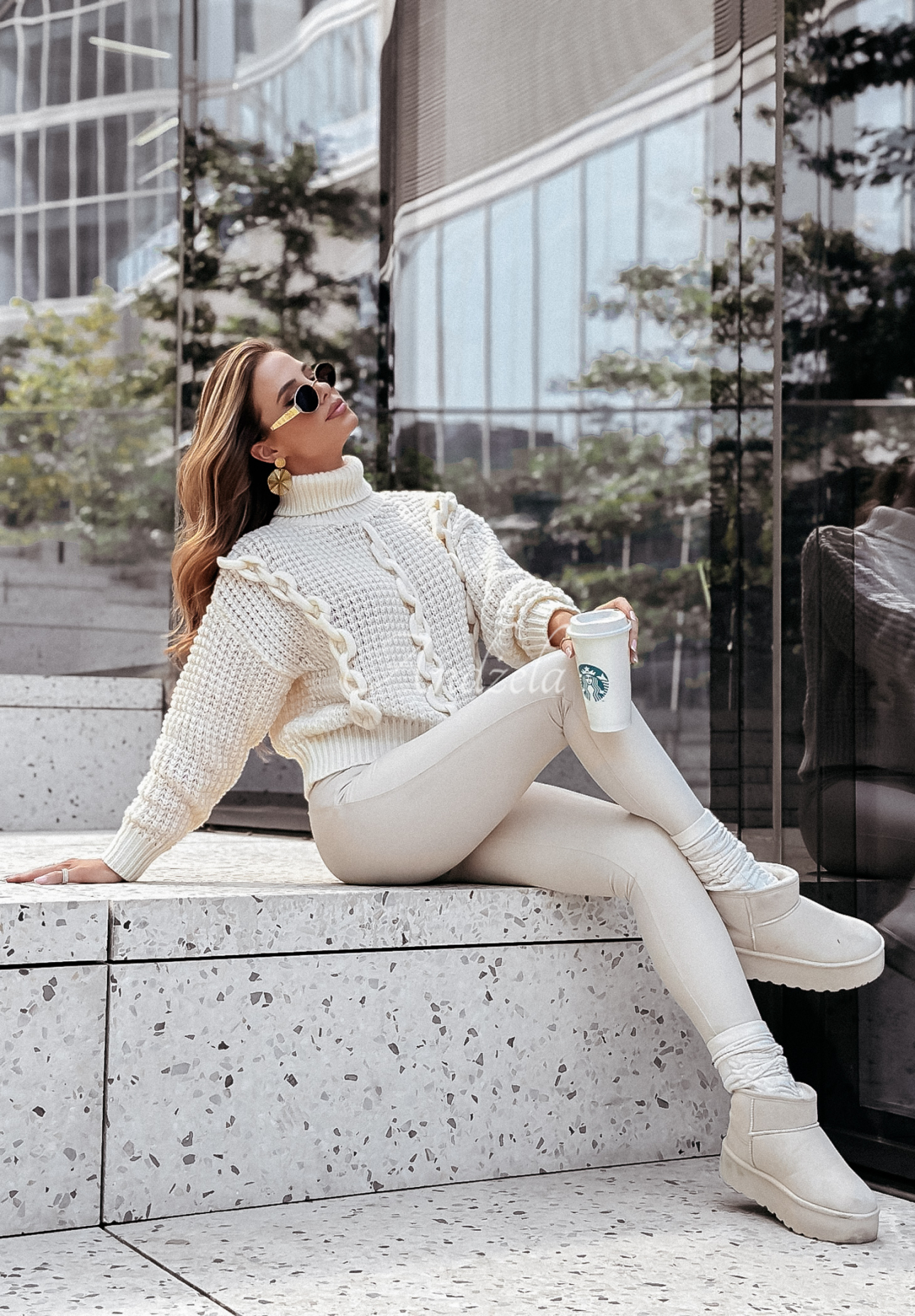 Embellished plaid turtleneck sweater Ever Is Forever ecru