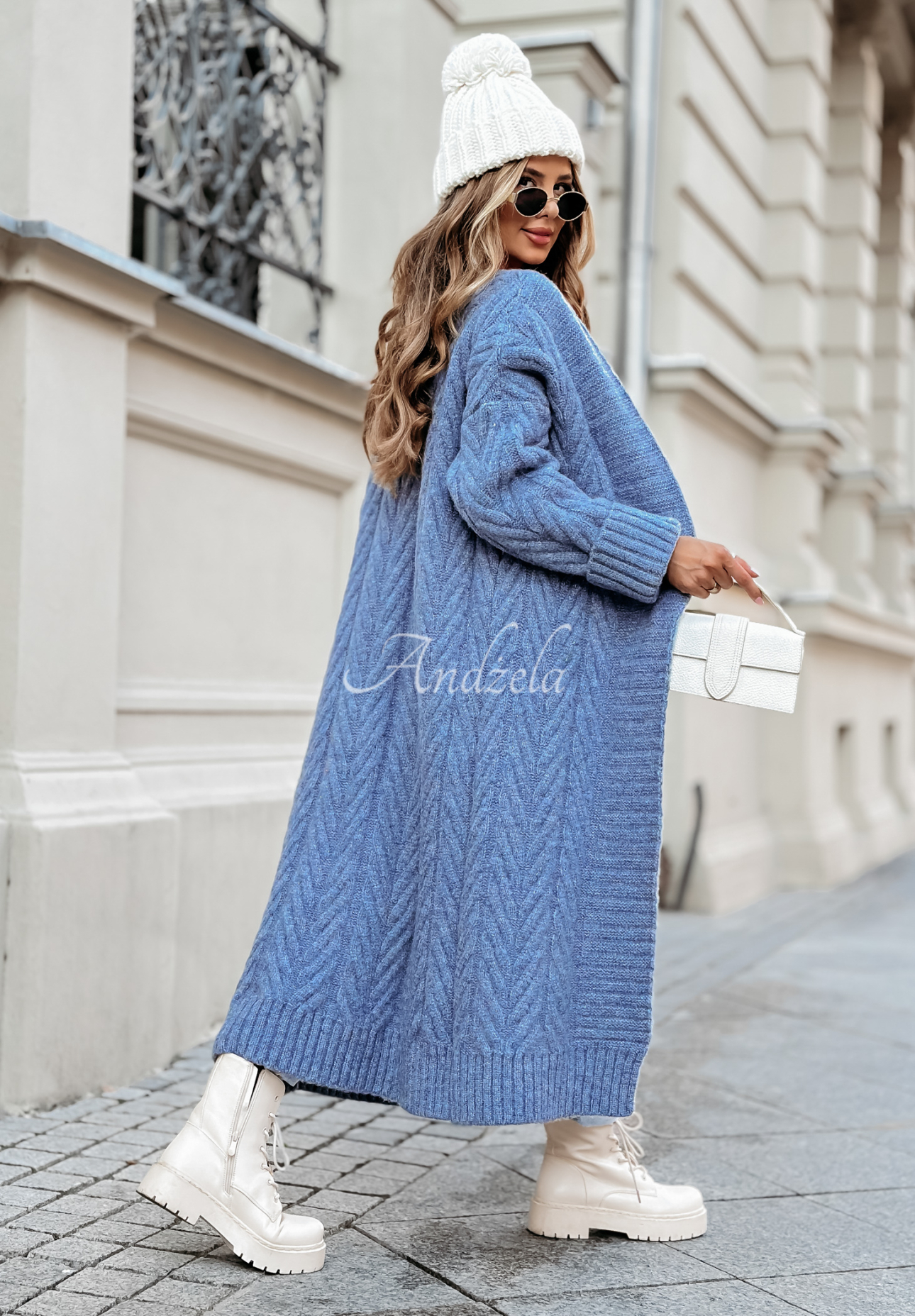 Long decorative braided cardigan Raindrop Reverie blue