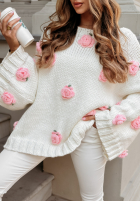 Sweter z szerokimi rękawami w różyczki Sweet Little Roses ecru