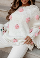 Sweter z szerokimi rękawami w różyczki Sweet Little Roses ecru