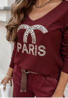 Lekki sweter z ozdobną aplikacją Paris Circles burgundowy