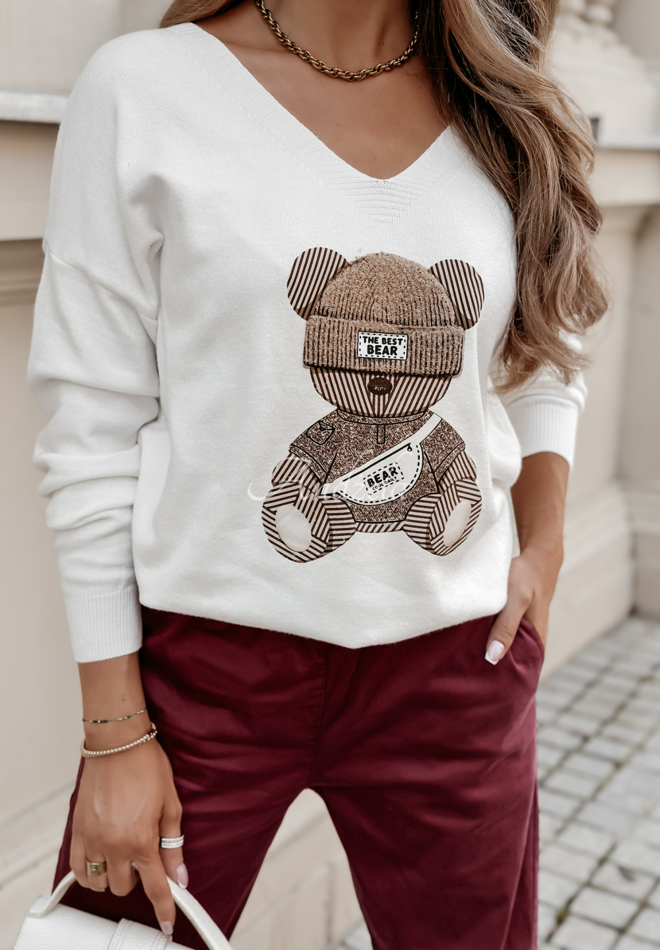 Sweter z misiem Teddy Tangle ecru