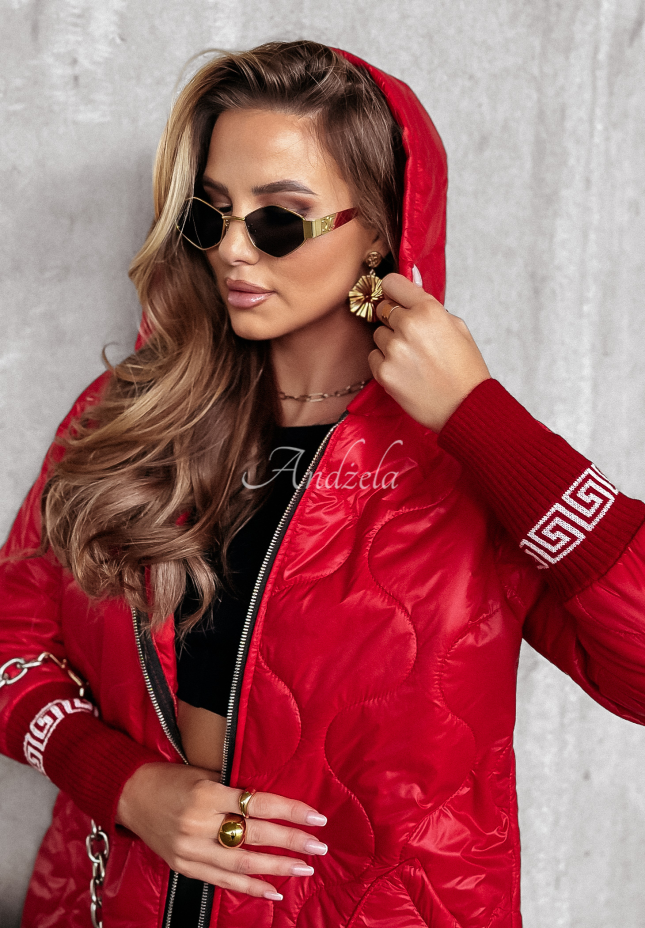 Long quilted jacket Got Me Feeling red