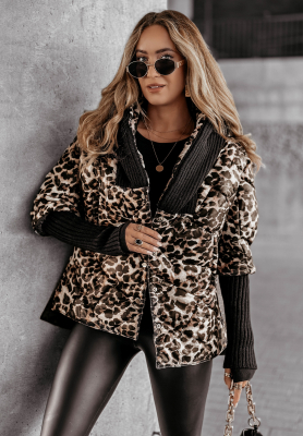 Sancha oversize hooded jacket in leopard beige