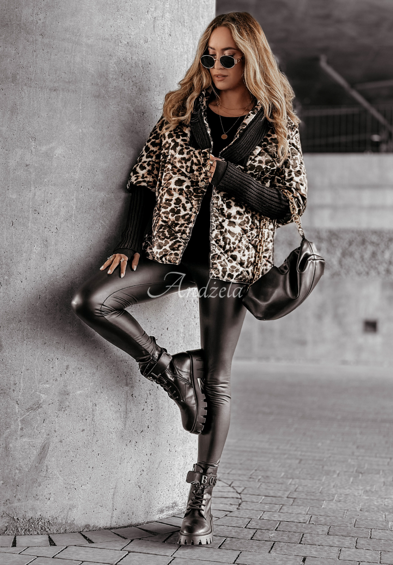 Sancha oversize hooded jacket in leopard beige
