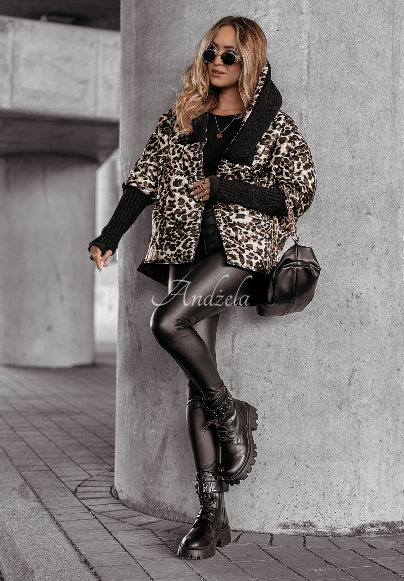 Sancha oversize hooded jacket in leopard beige