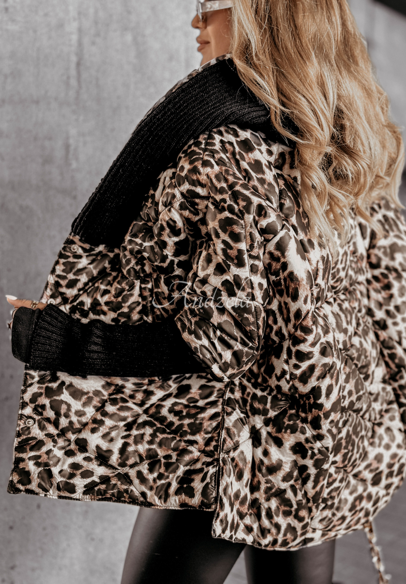 Sancha oversize hooded jacket in leopard beige