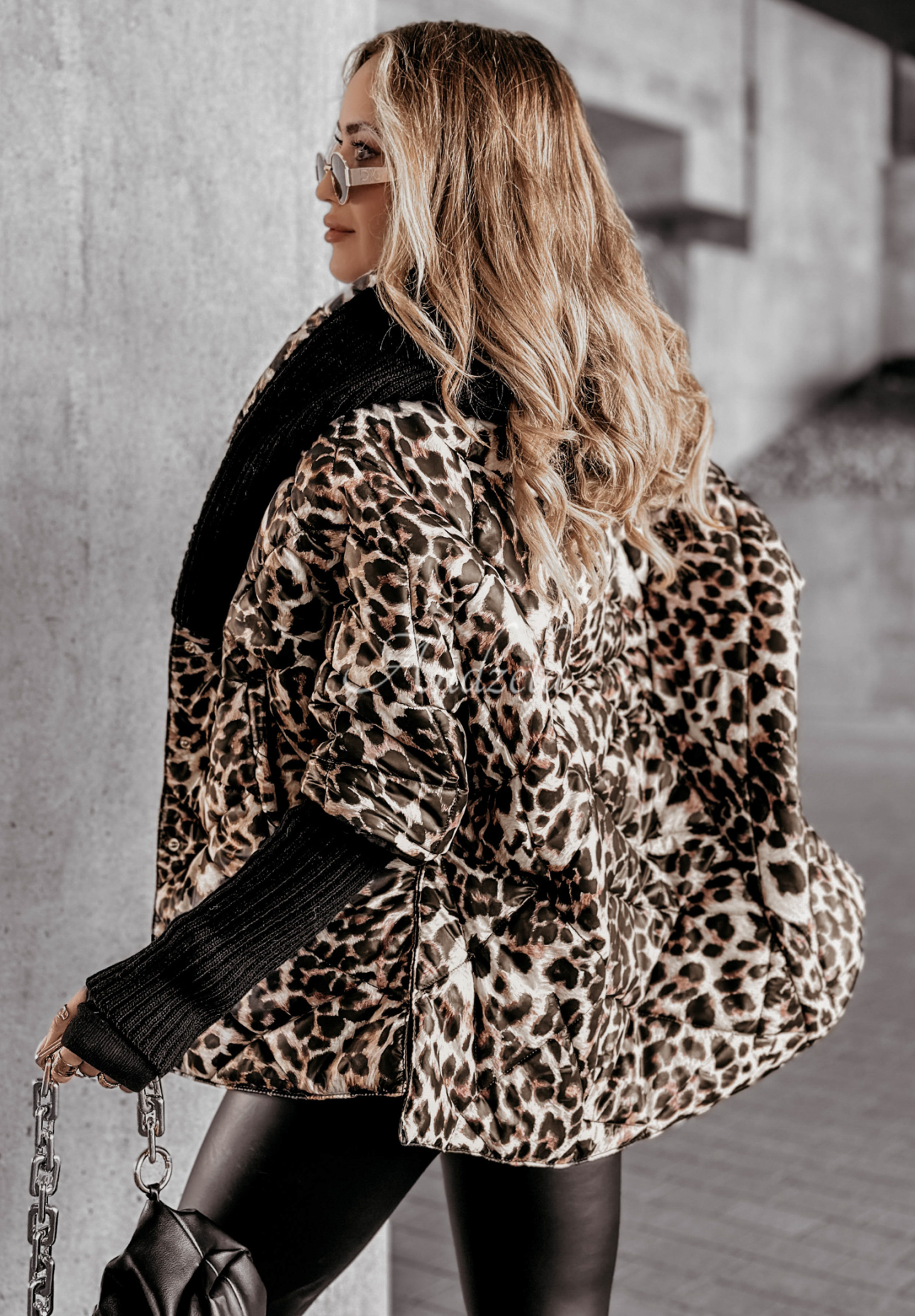 Sancha oversize hooded jacket in leopard beige