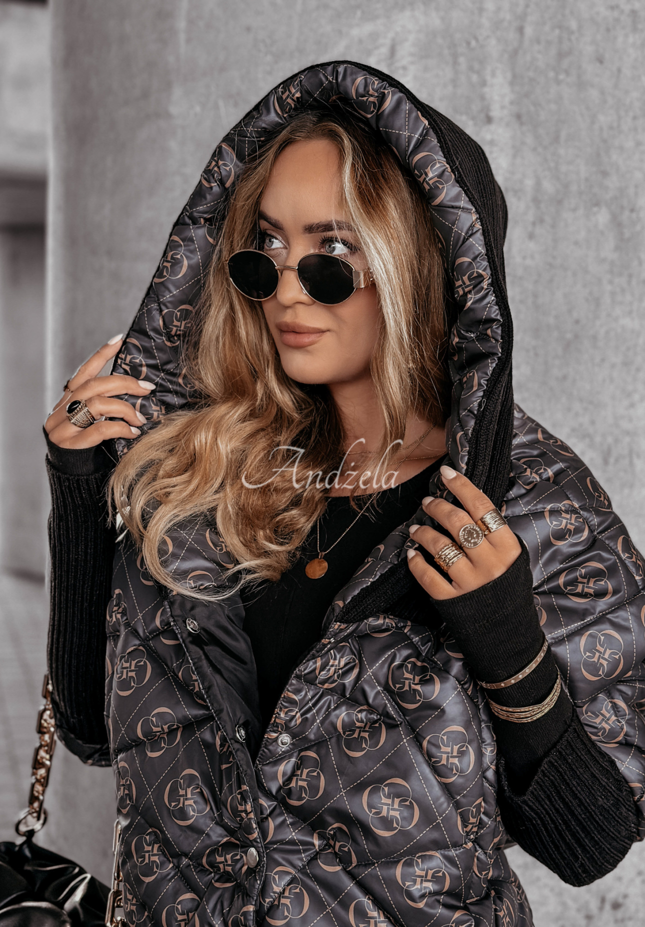 Sancha black patterned oversize hooded jacket