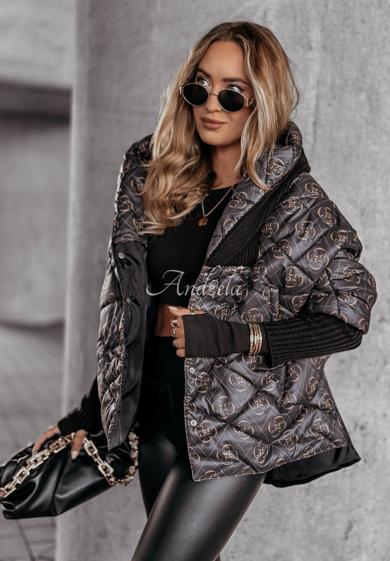 Sancha black patterned oversize hooded jacket