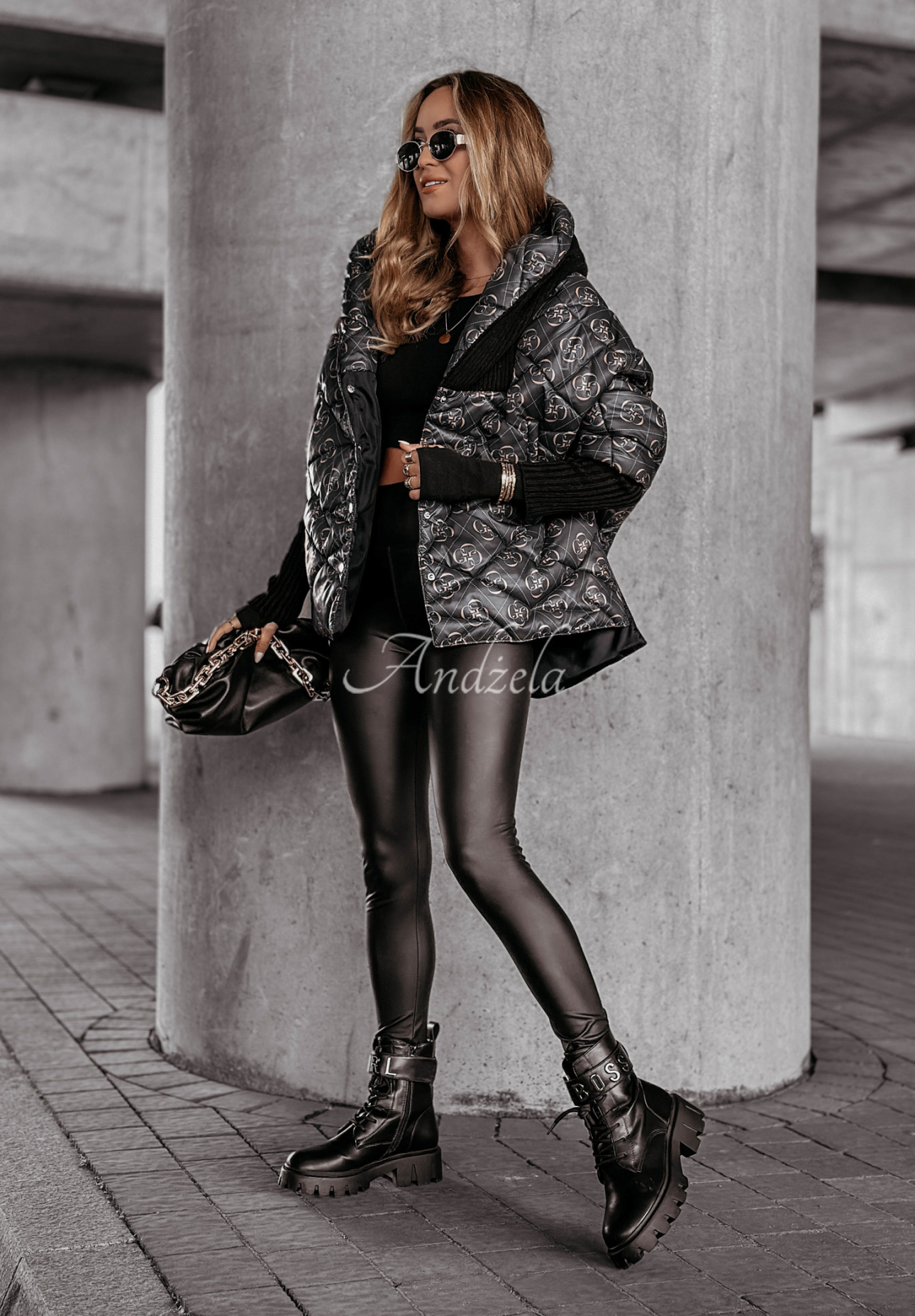 Sancha black patterned oversize hooded jacket