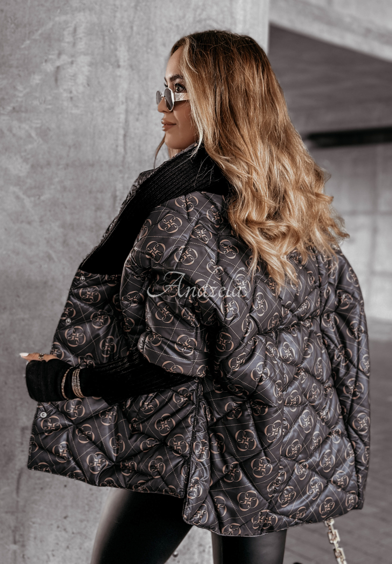 Sancha black patterned oversize hooded jacket