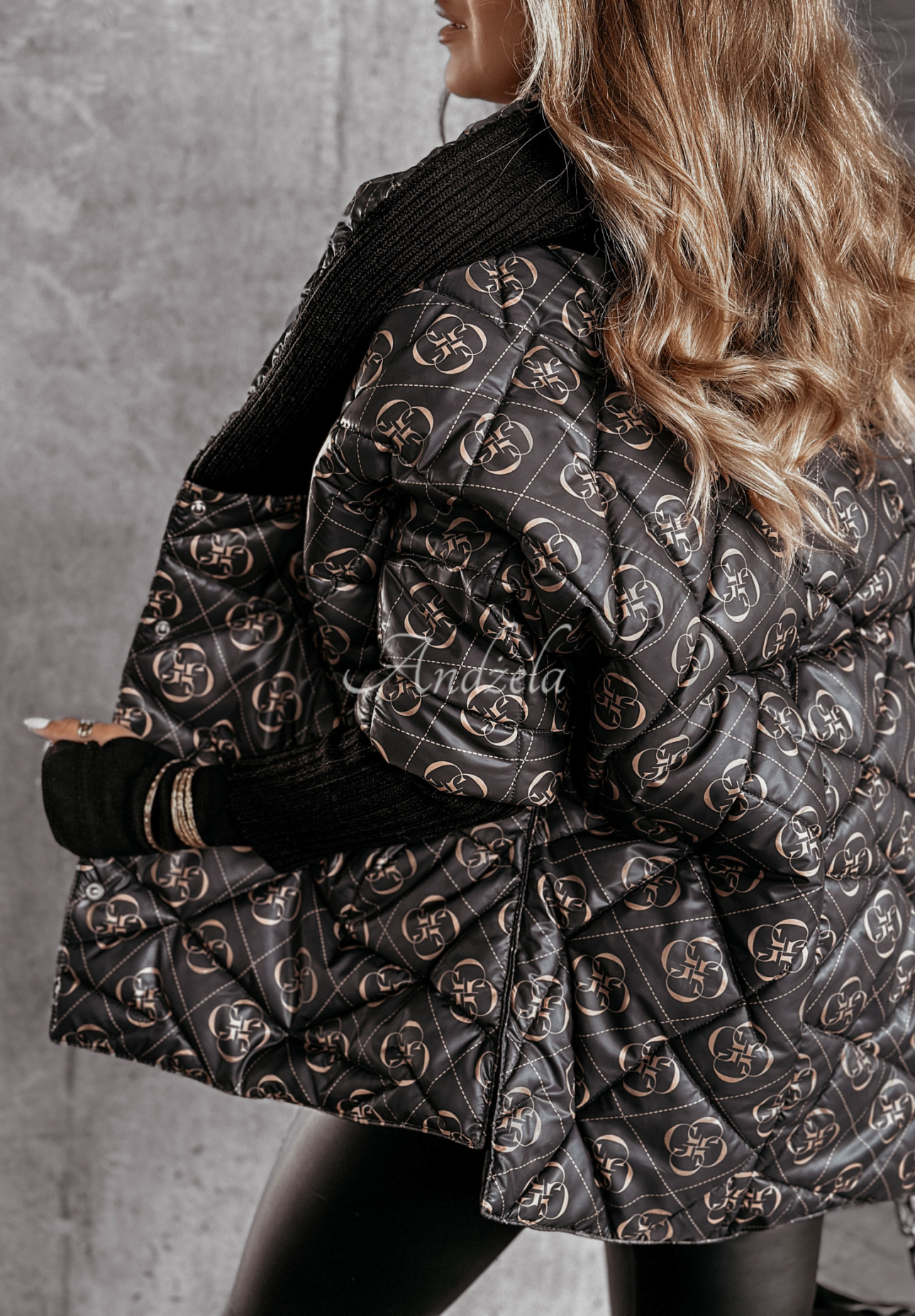 Sancha black patterned oversize hooded jacket