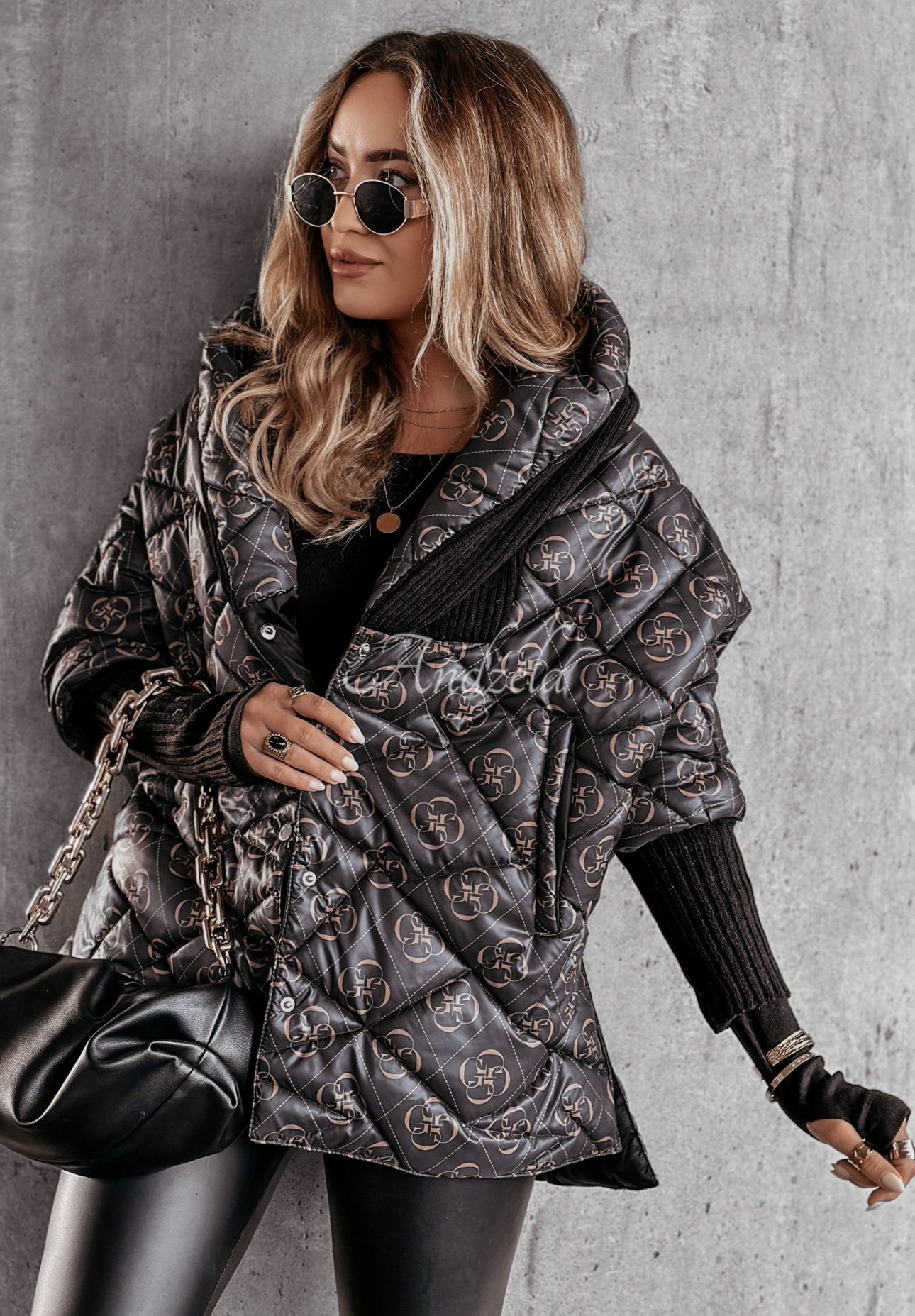 Sancha black patterned oversize hooded jacket