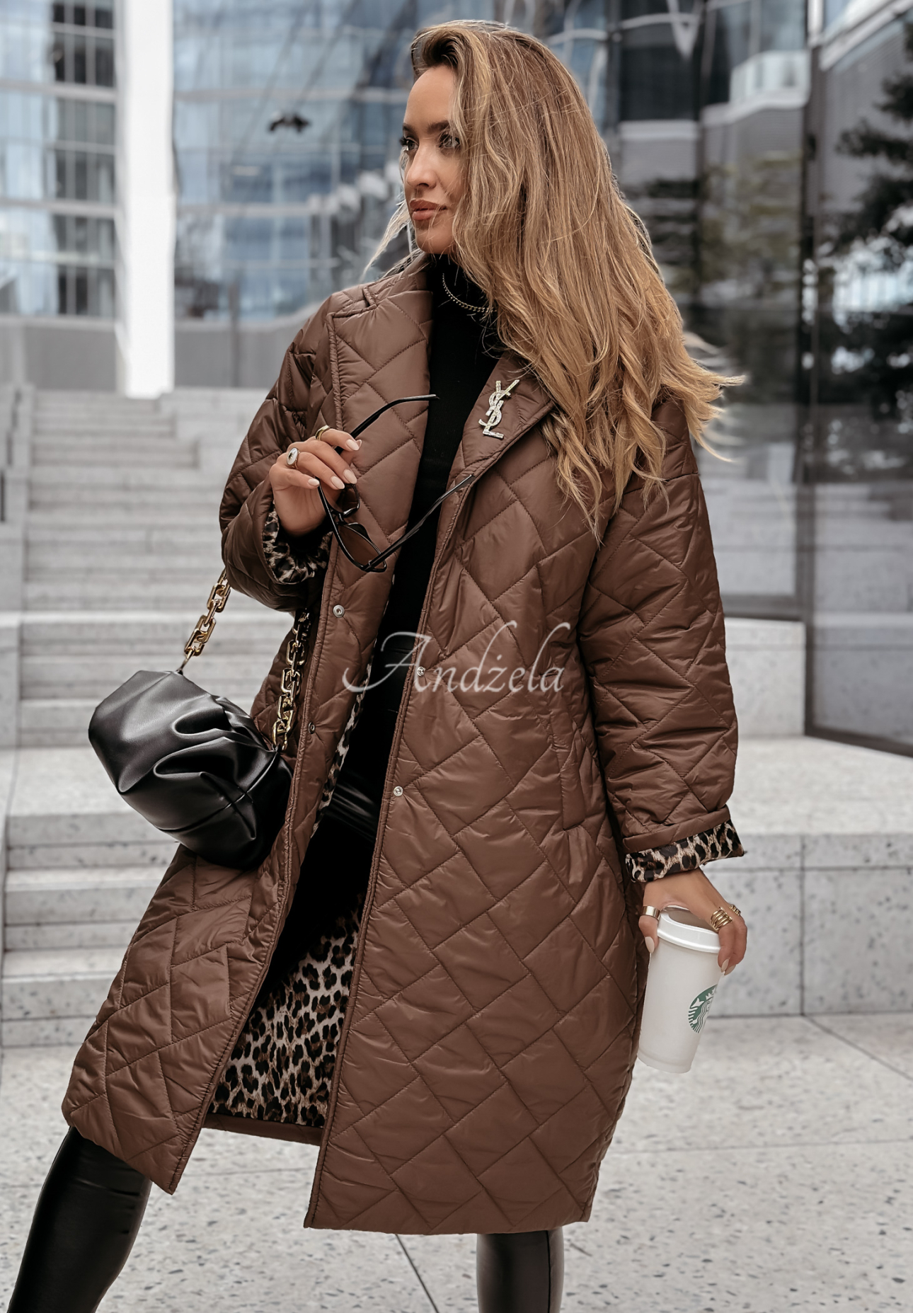 Long quilted coat jacket At Least chocolate