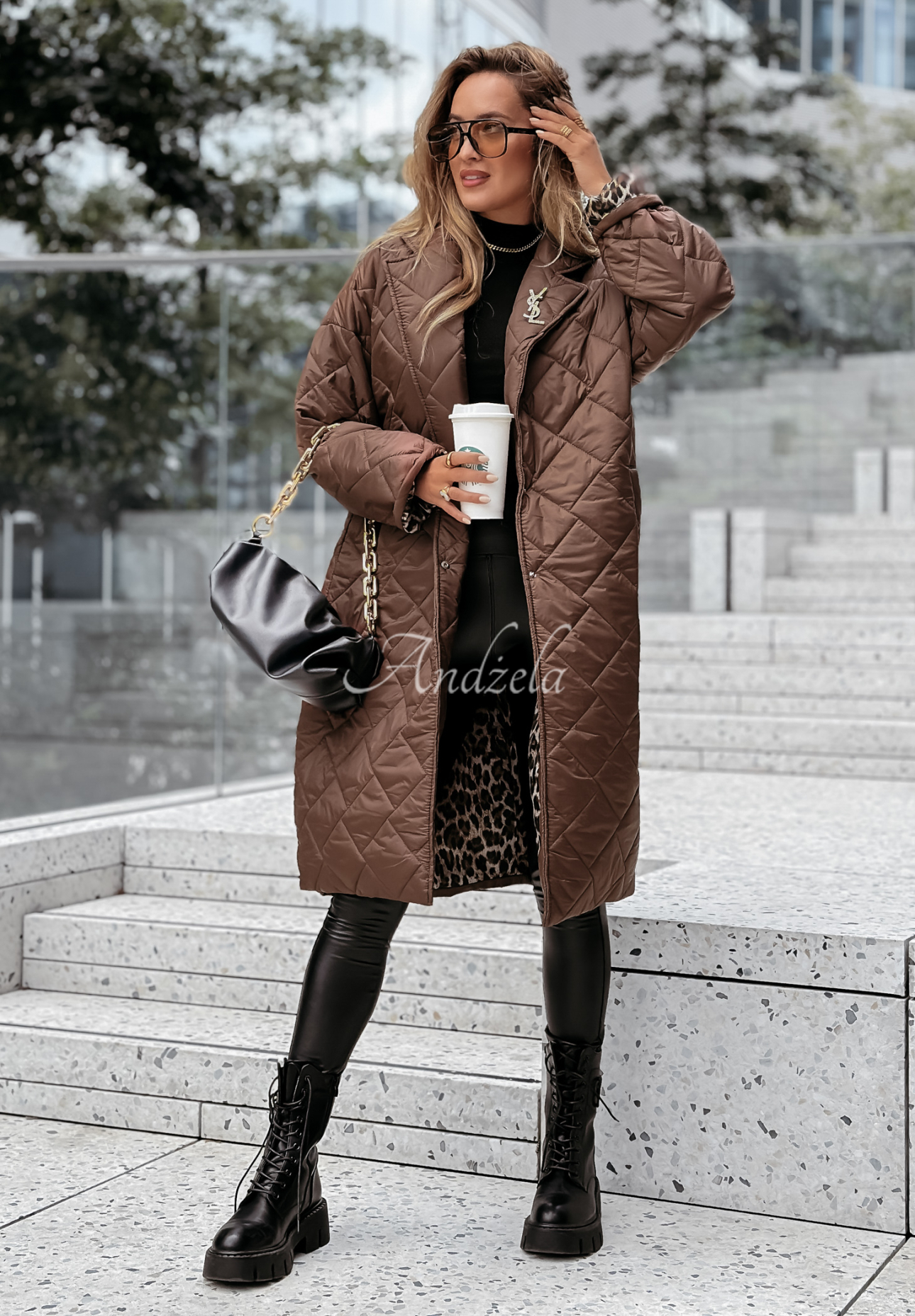 Long quilted coat jacket At Least chocolate