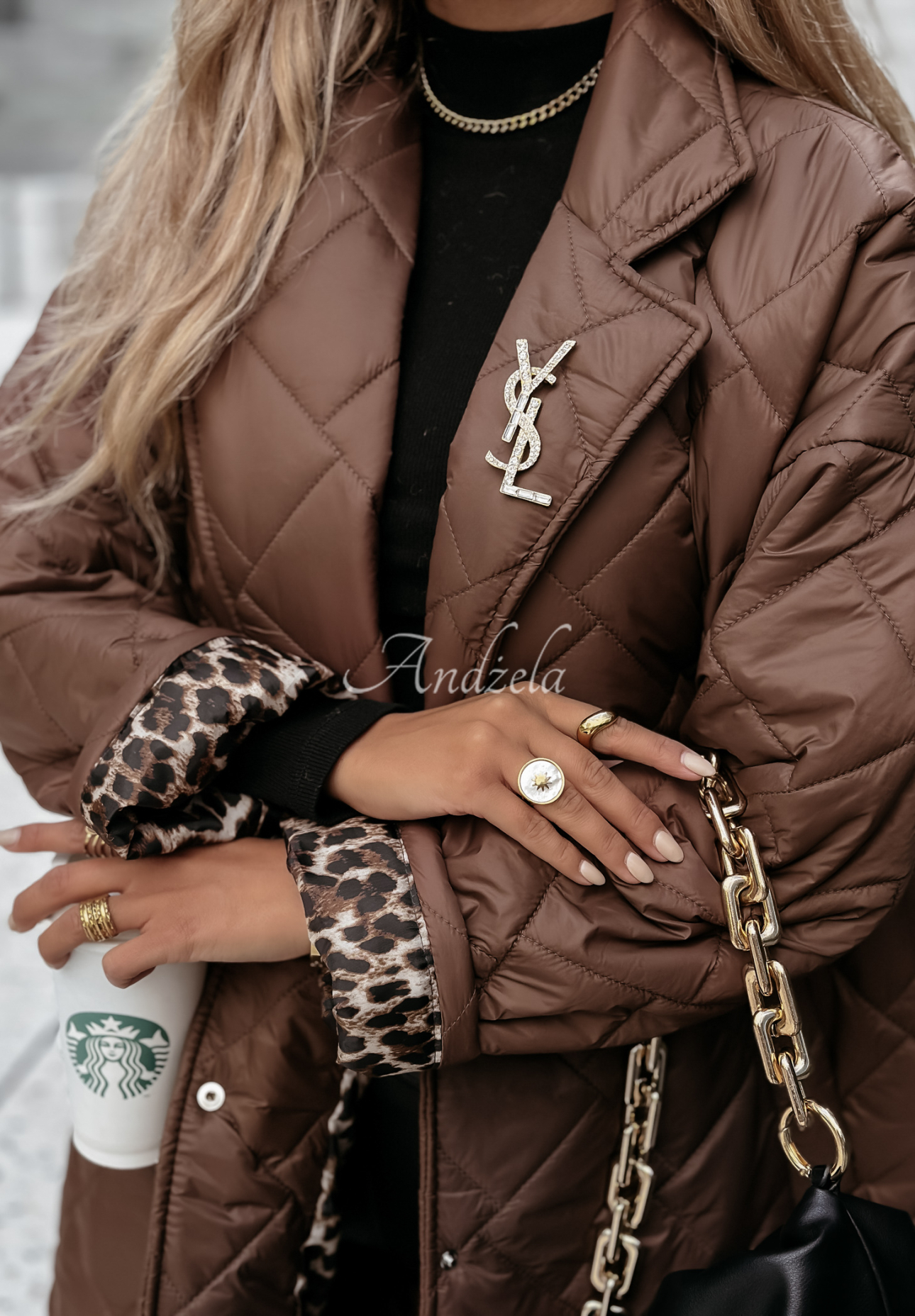 Long quilted coat jacket At Least chocolate