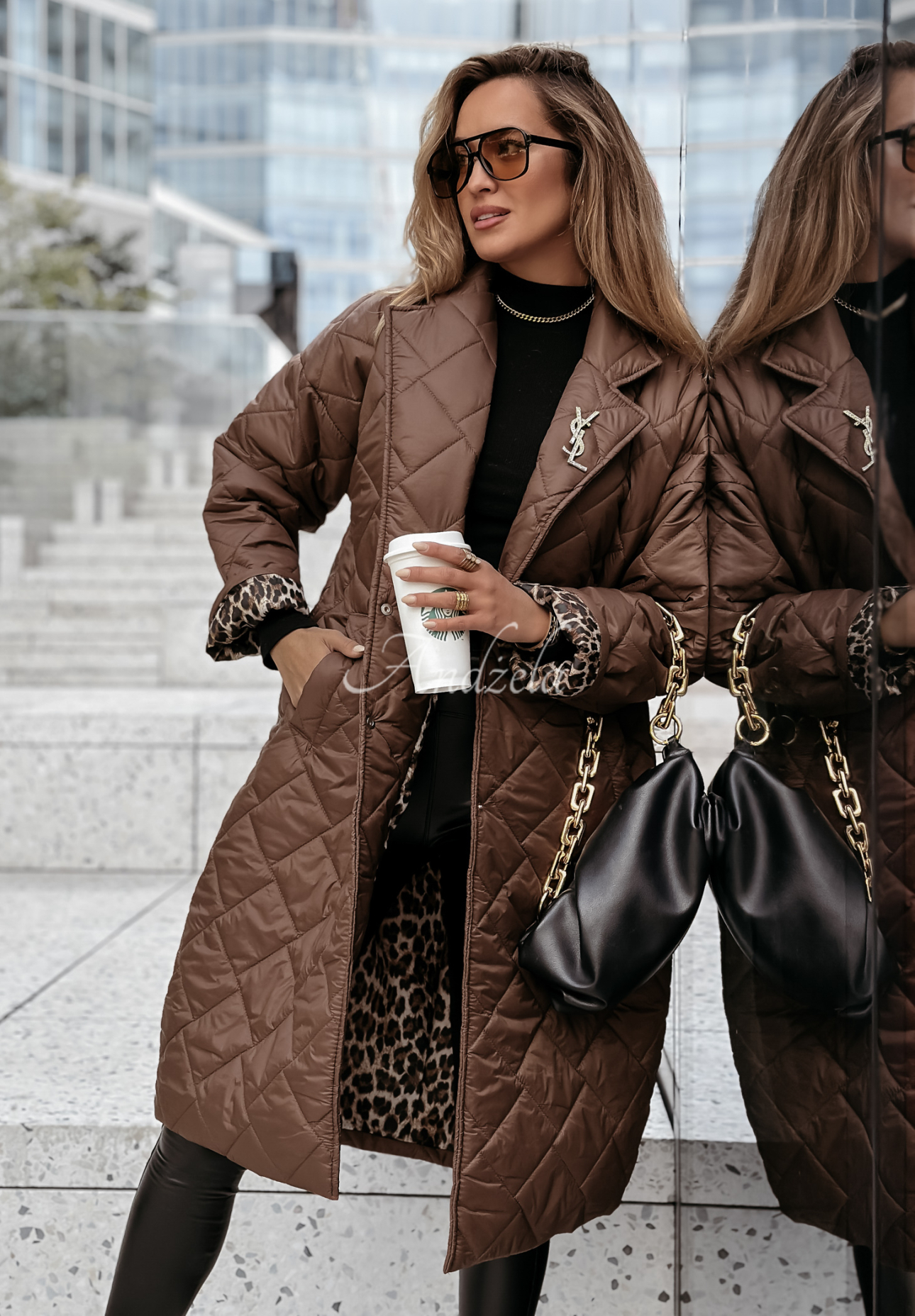 Long quilted coat jacket At Least chocolate