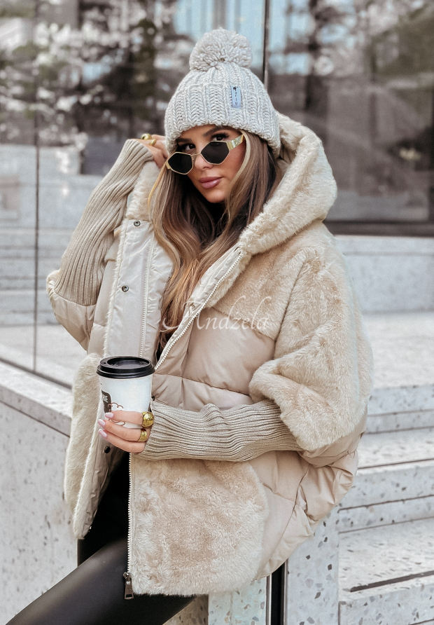 Snow & Pines quilted fur jacket beige