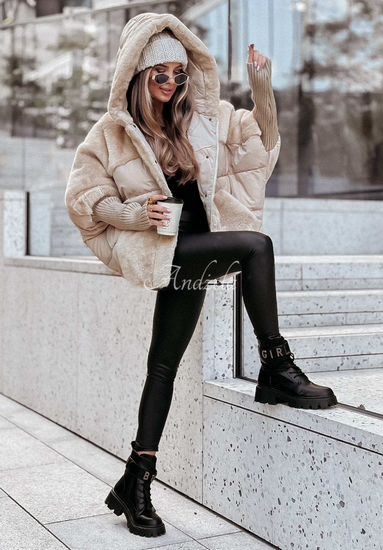 Snow &amp; Pines quilted fur jacket beige