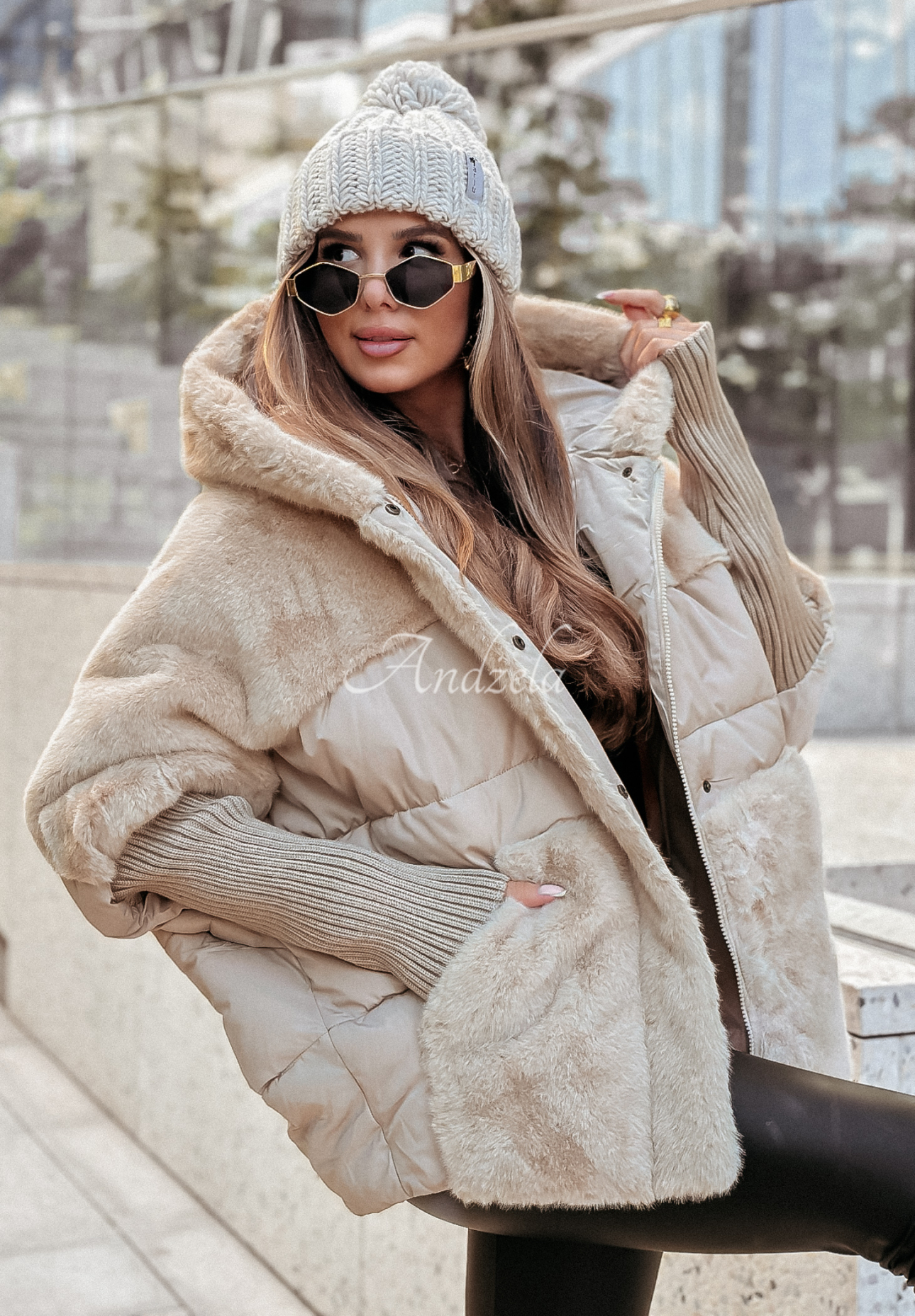 Snow &amp; Pines quilted fur jacket beige