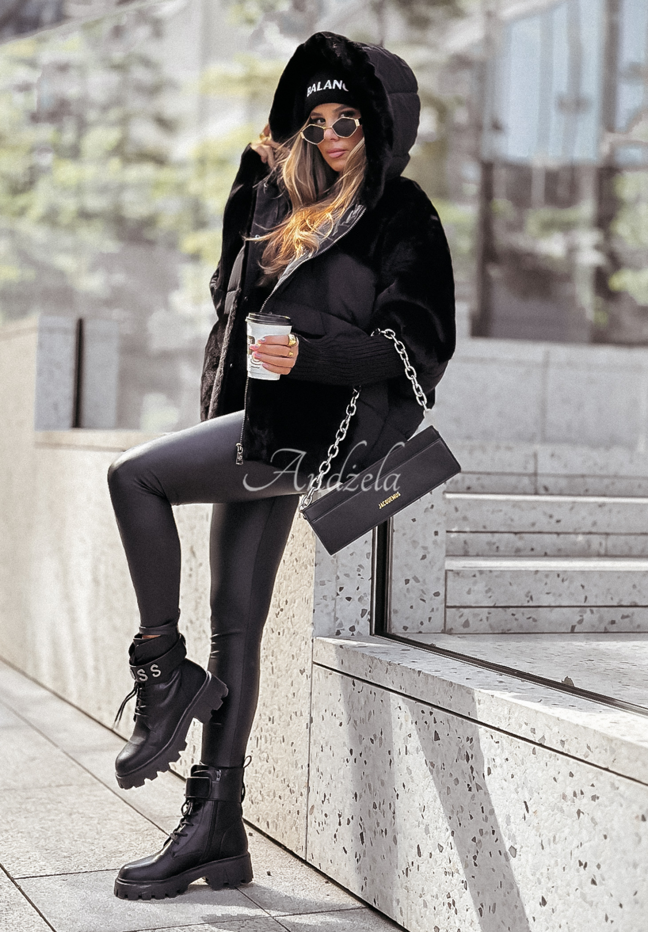 Snow &amp; Pines quilted fur jacket black