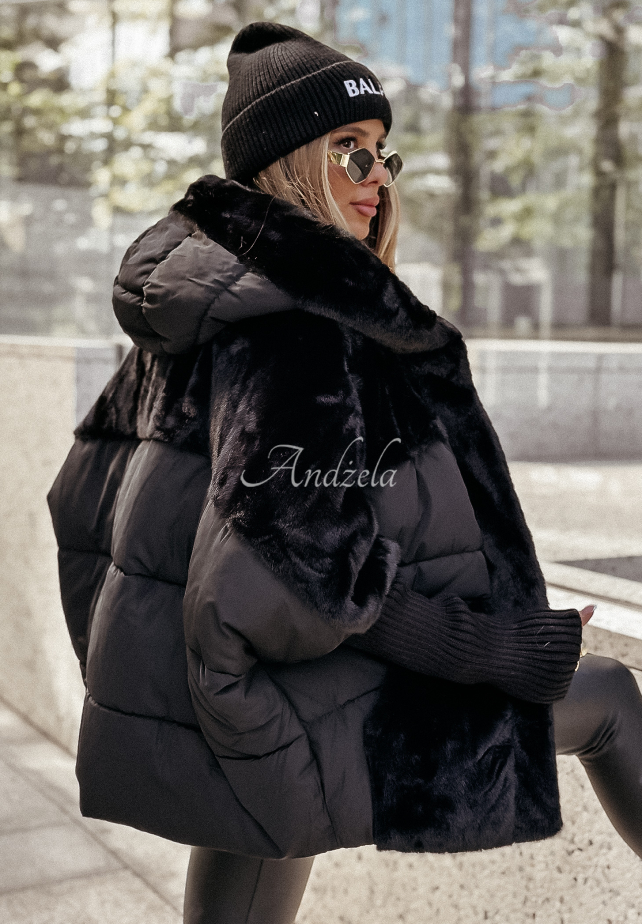 Snow &amp; Pines quilted fur jacket black