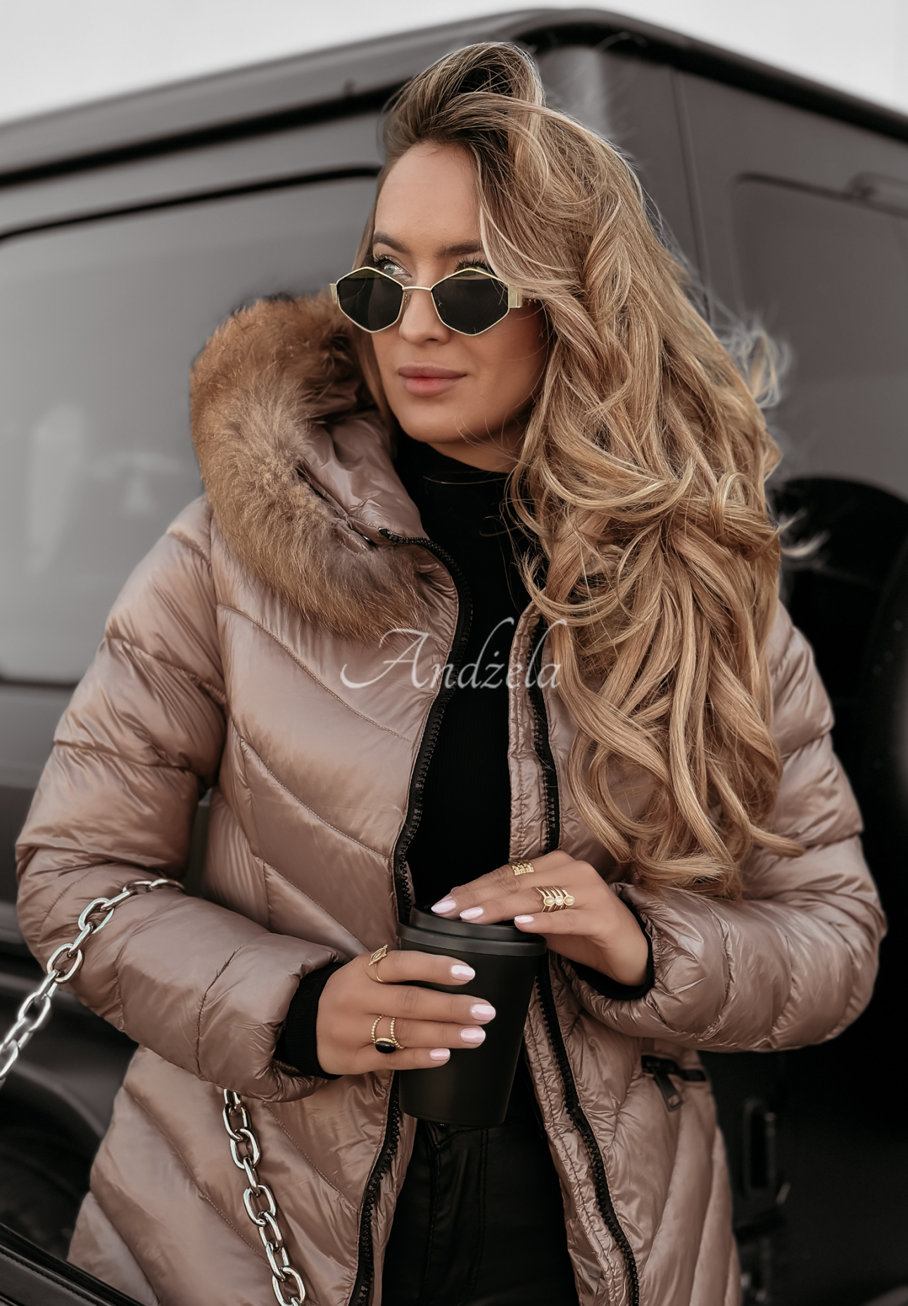 Winter mocha quilted hooded jacket