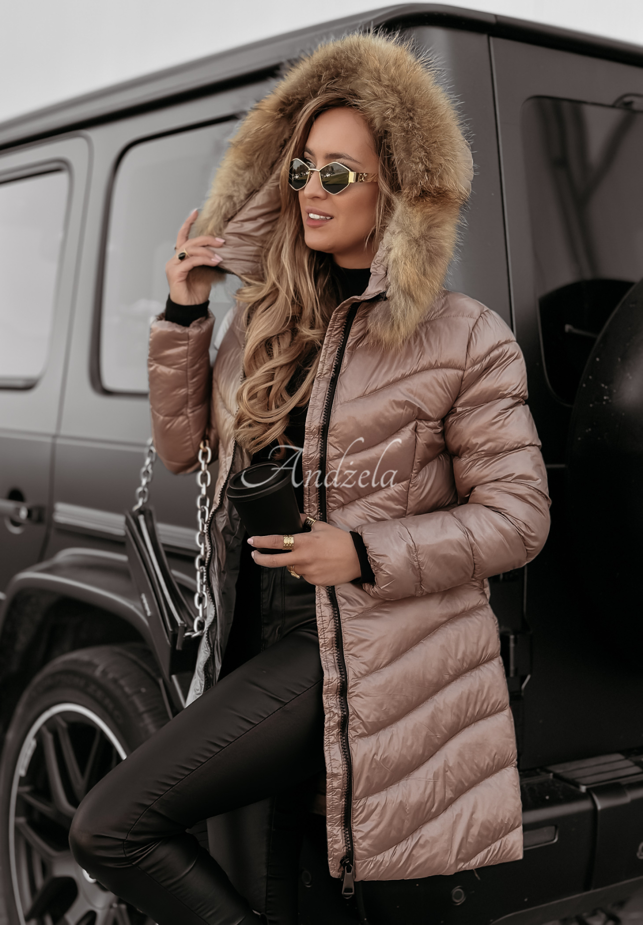 Winter mocha quilted hooded jacket