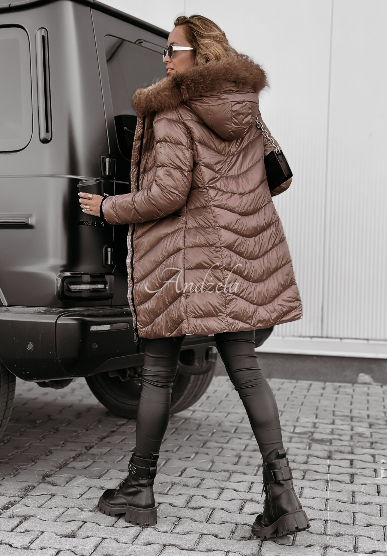 Winter mocha quilted hooded jacket