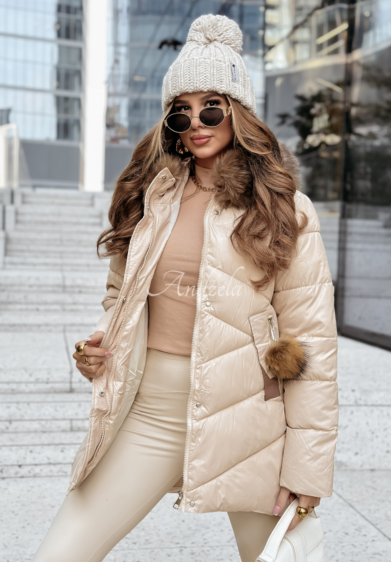 Admiration In Winter beige quilted fur jacket