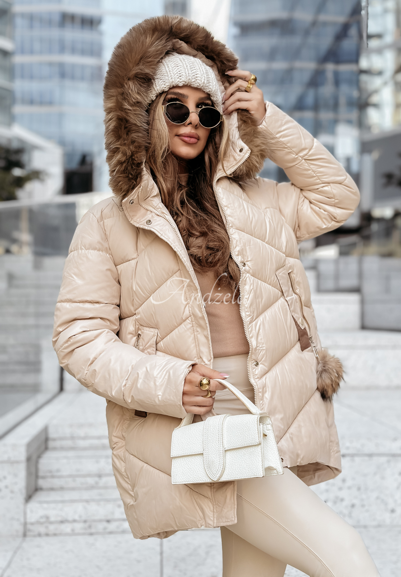 Admiration In Winter beige quilted fur jacket