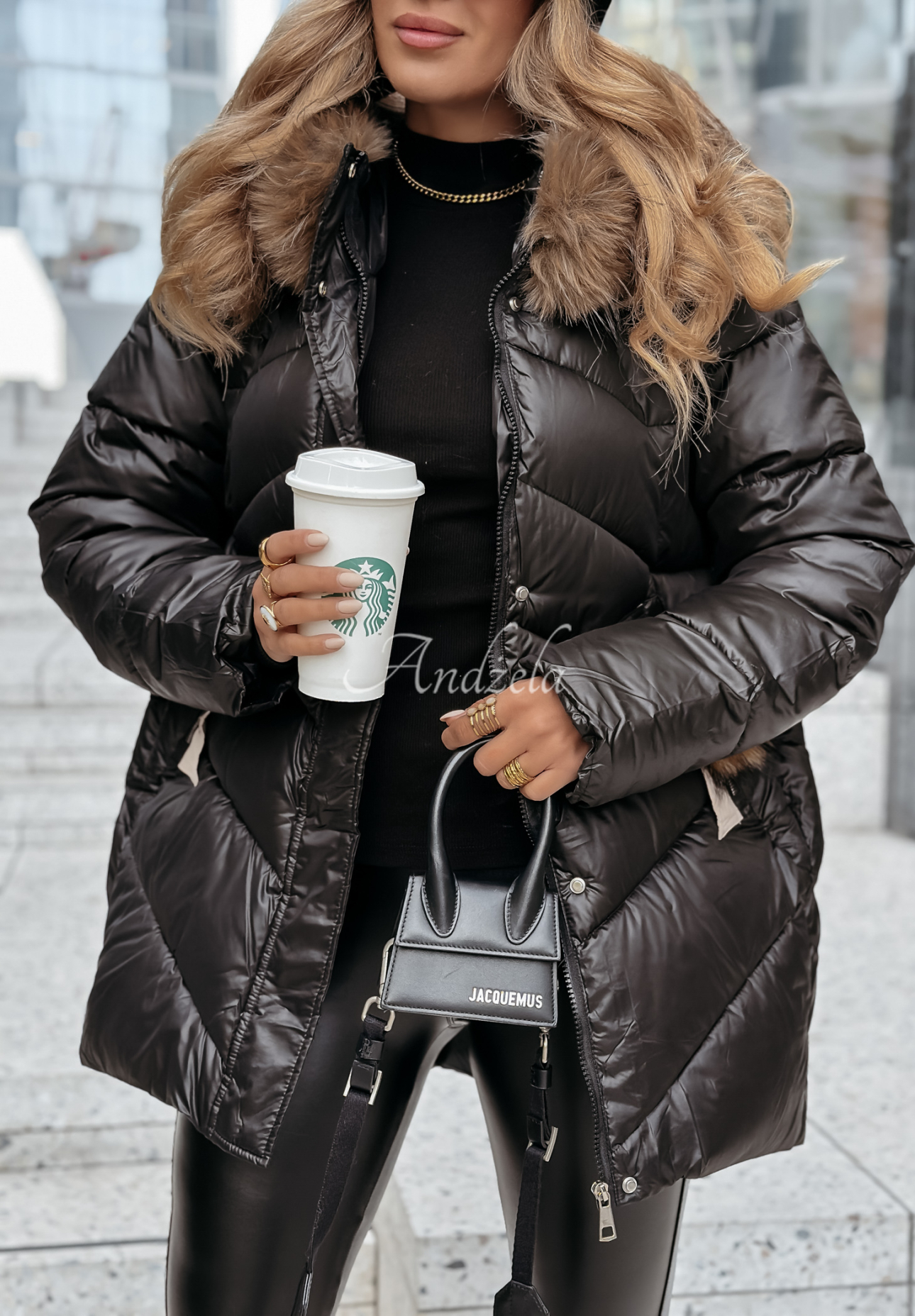 Quilted fur jacket by Admiration In Winter black