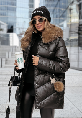 Quilted fur jacket by Admiration In Winter black