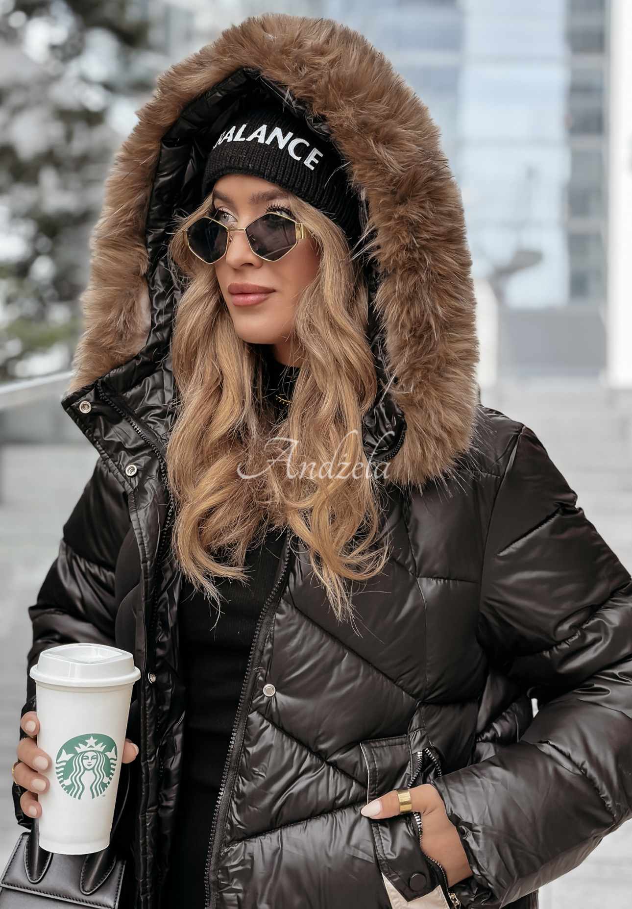 Quilted fur jacket by Admiration In Winter black