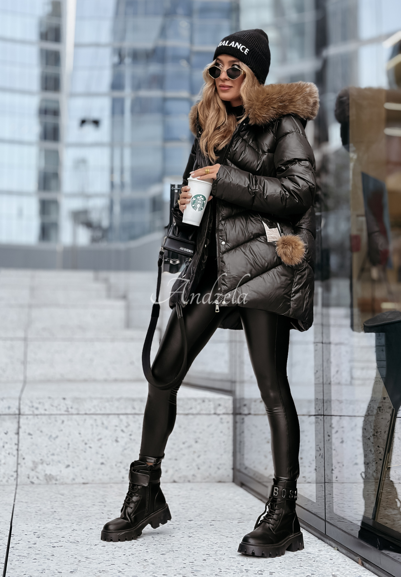 Quilted fur jacket by Admiration In Winter black