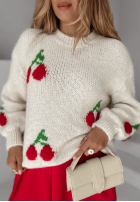 Sweter oversize w wisienki Taste Of Cherries jasnobeżowy