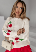 Sweter oversize w wisienki Taste Of Cherries jasnobeżowy