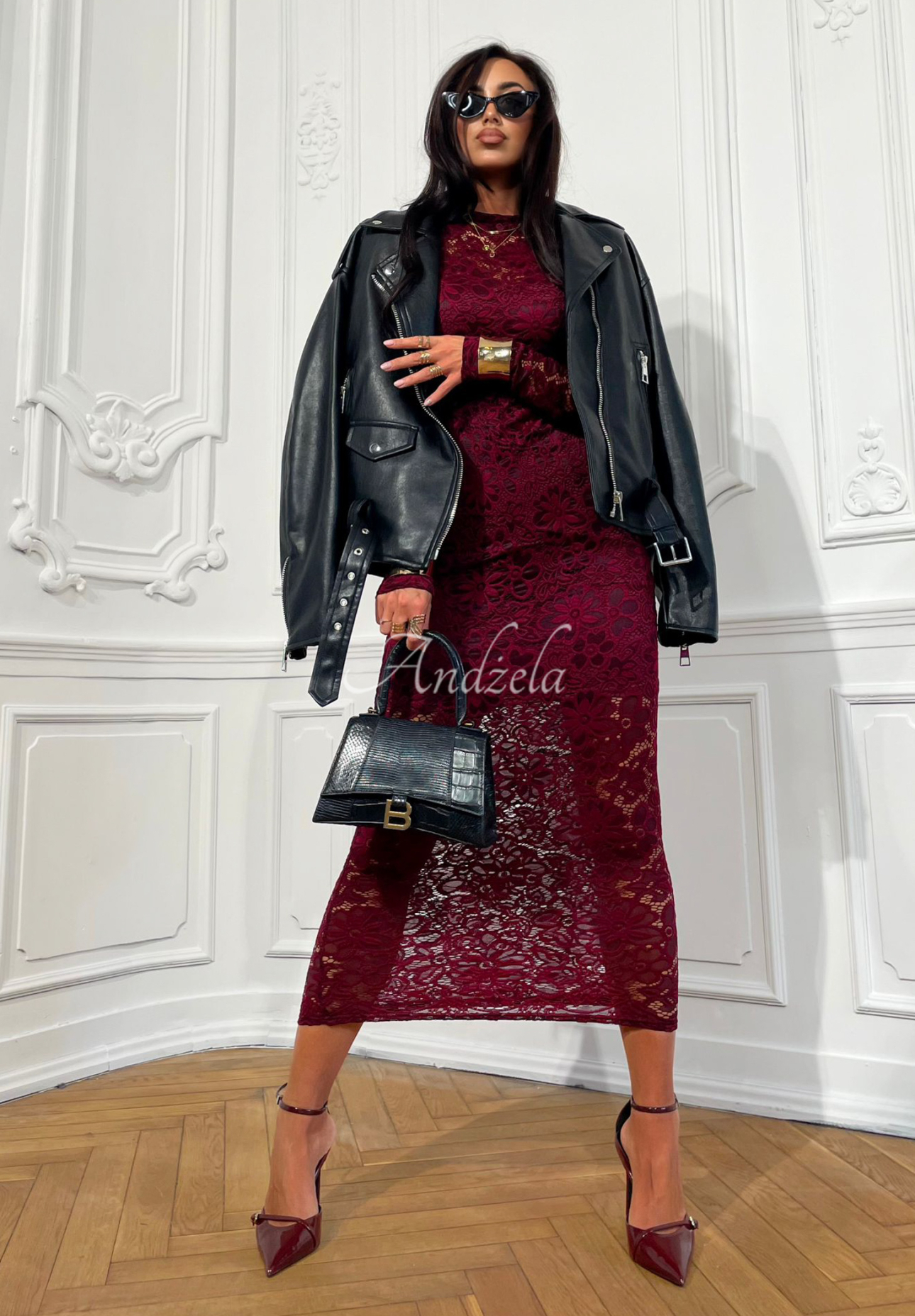 La Milla By My Choice burgundy lace maxi dress