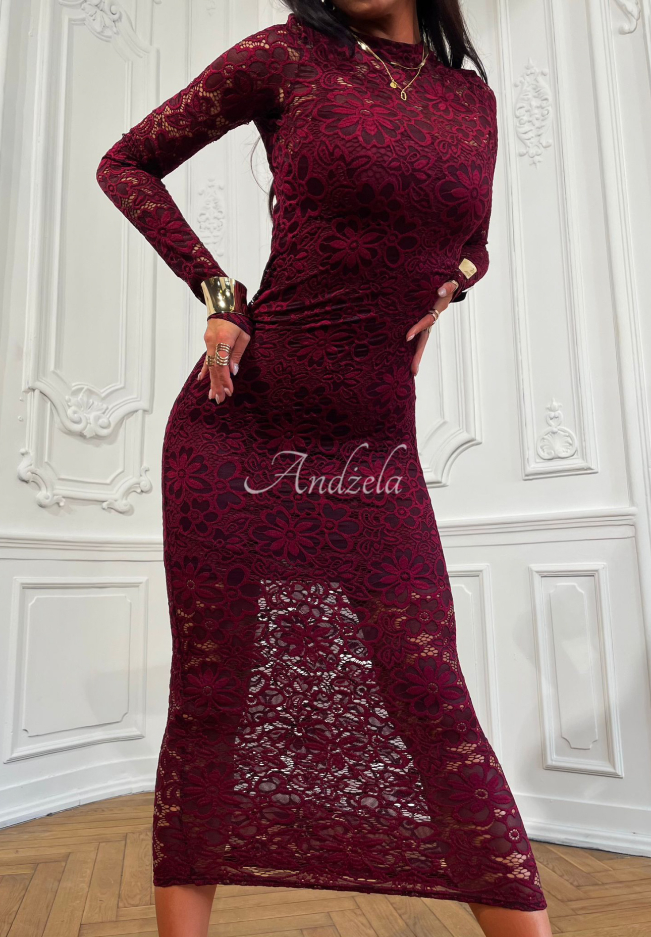 Koronkowa sukienka maxi La Milla By My Choice burgundowa