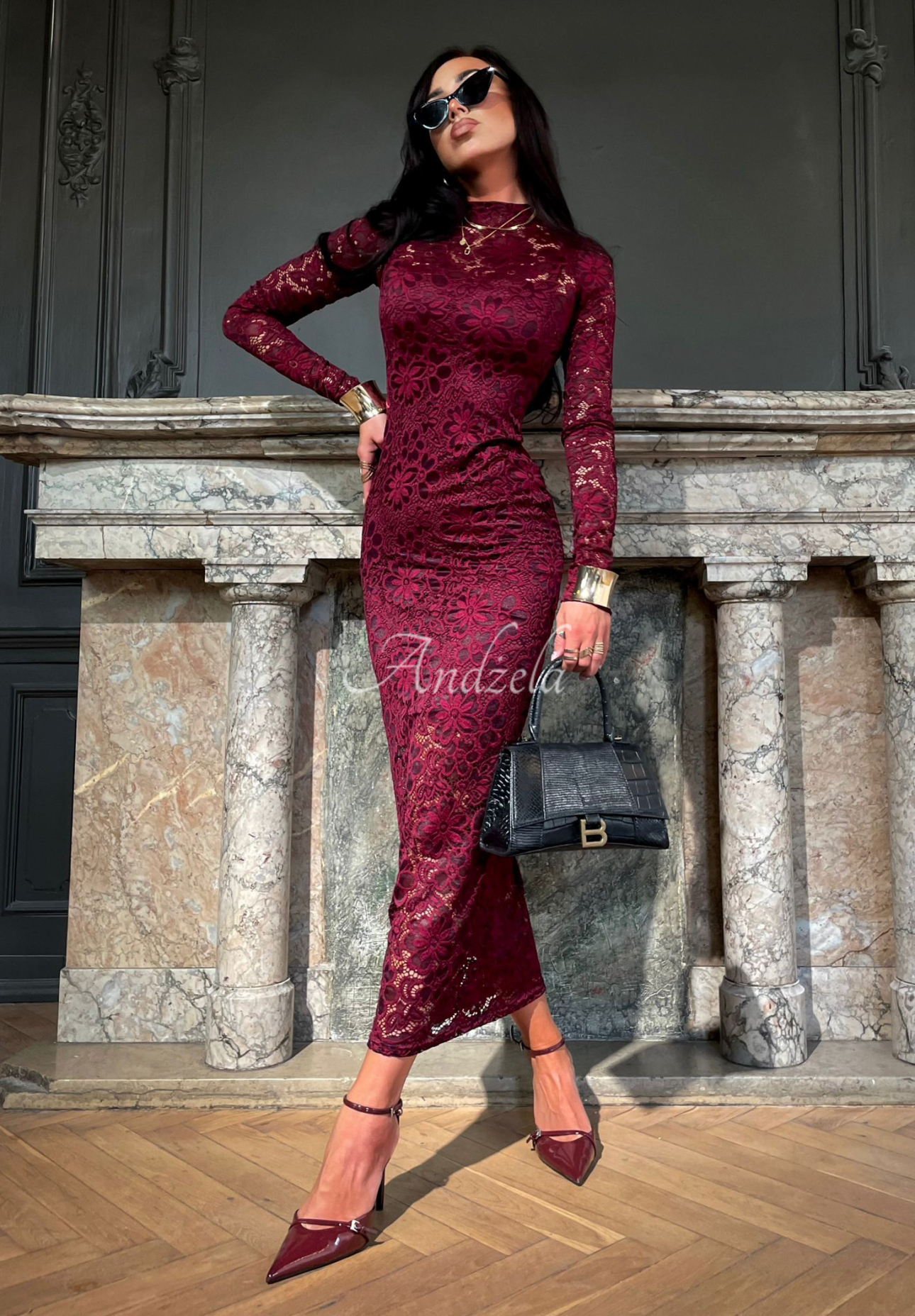 La Milla By My Choice burgundy lace maxi dress