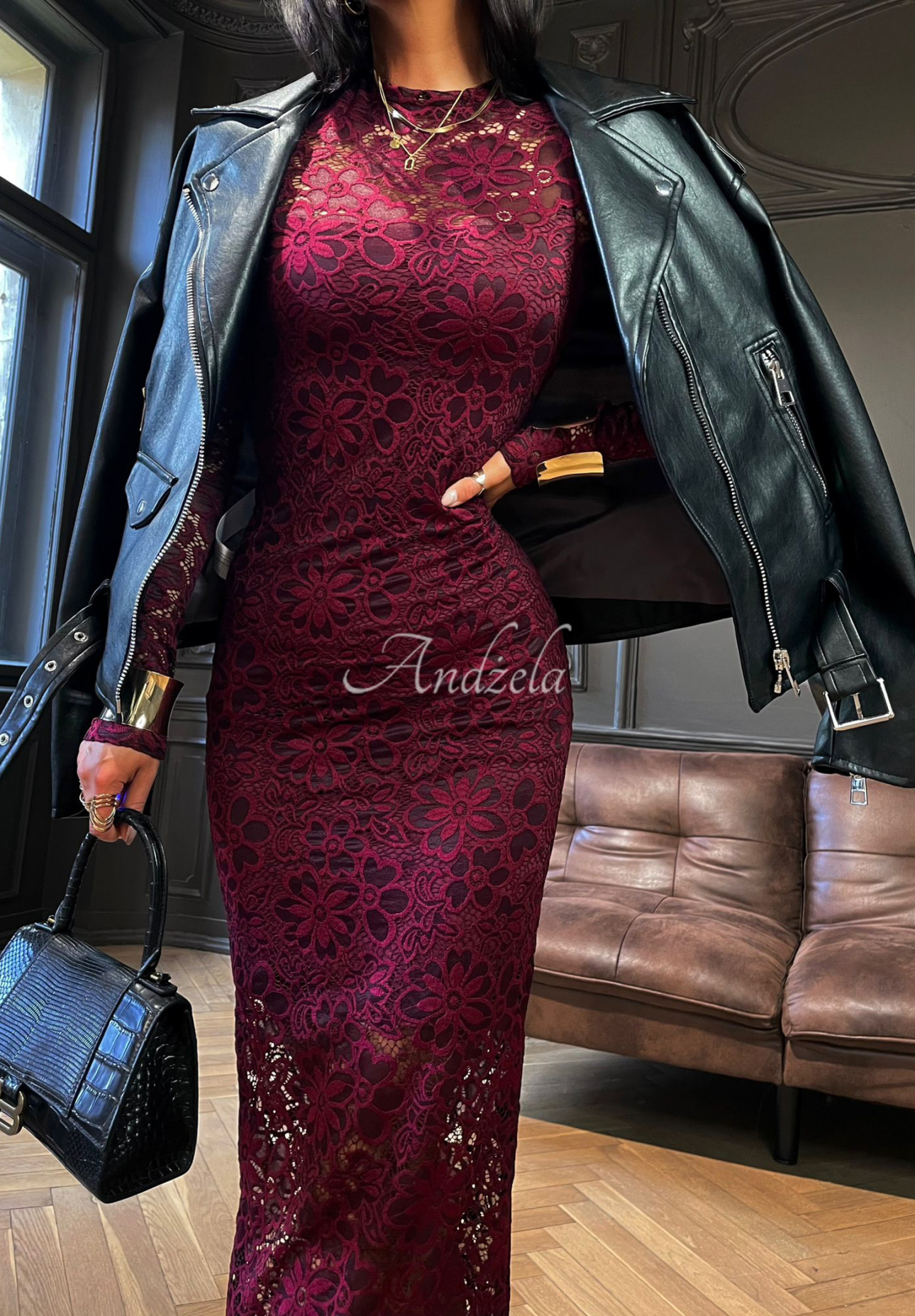 La Milla By My Choice burgundy lace maxi dress