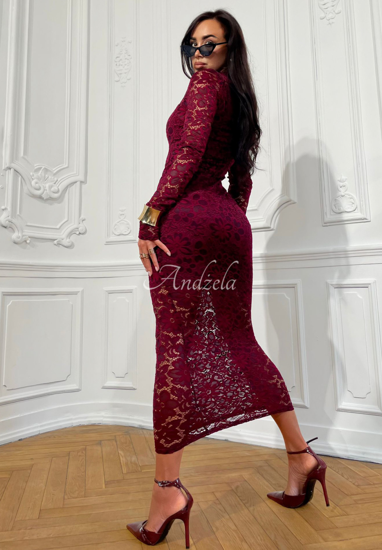La Milla By My Choice burgundy lace maxi dress