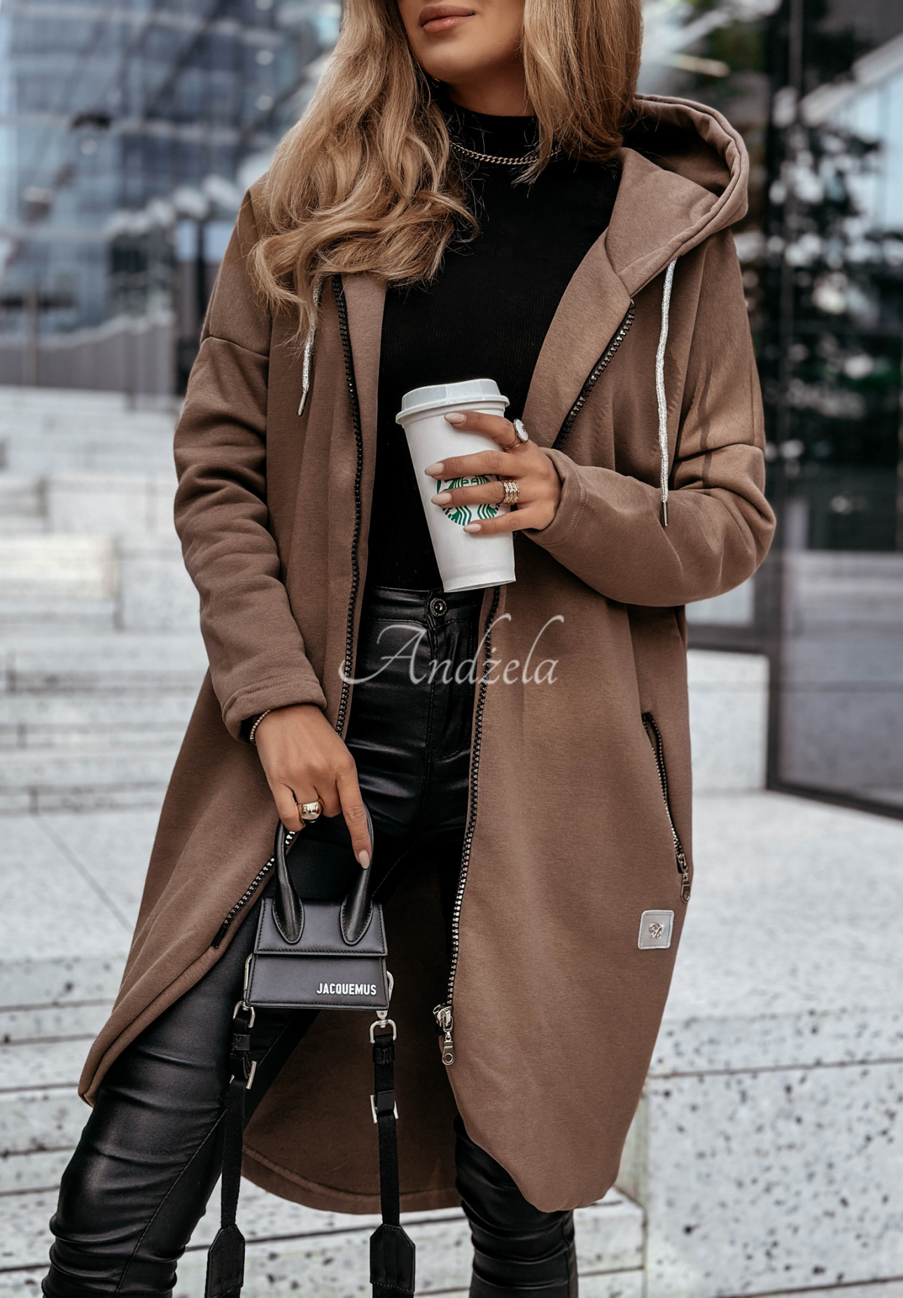 Peaceful Mind long hooded sweatshirt chocolate