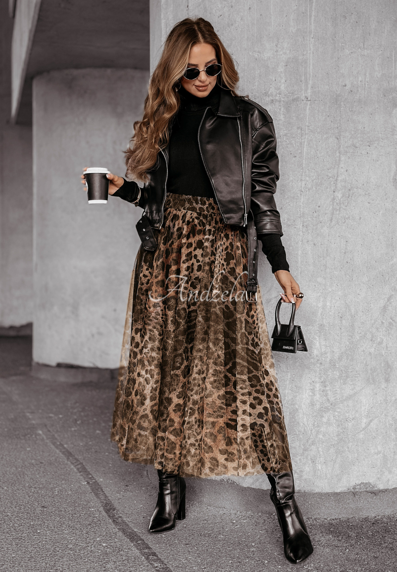 Living Wild tulle maxi skirt in camel panther