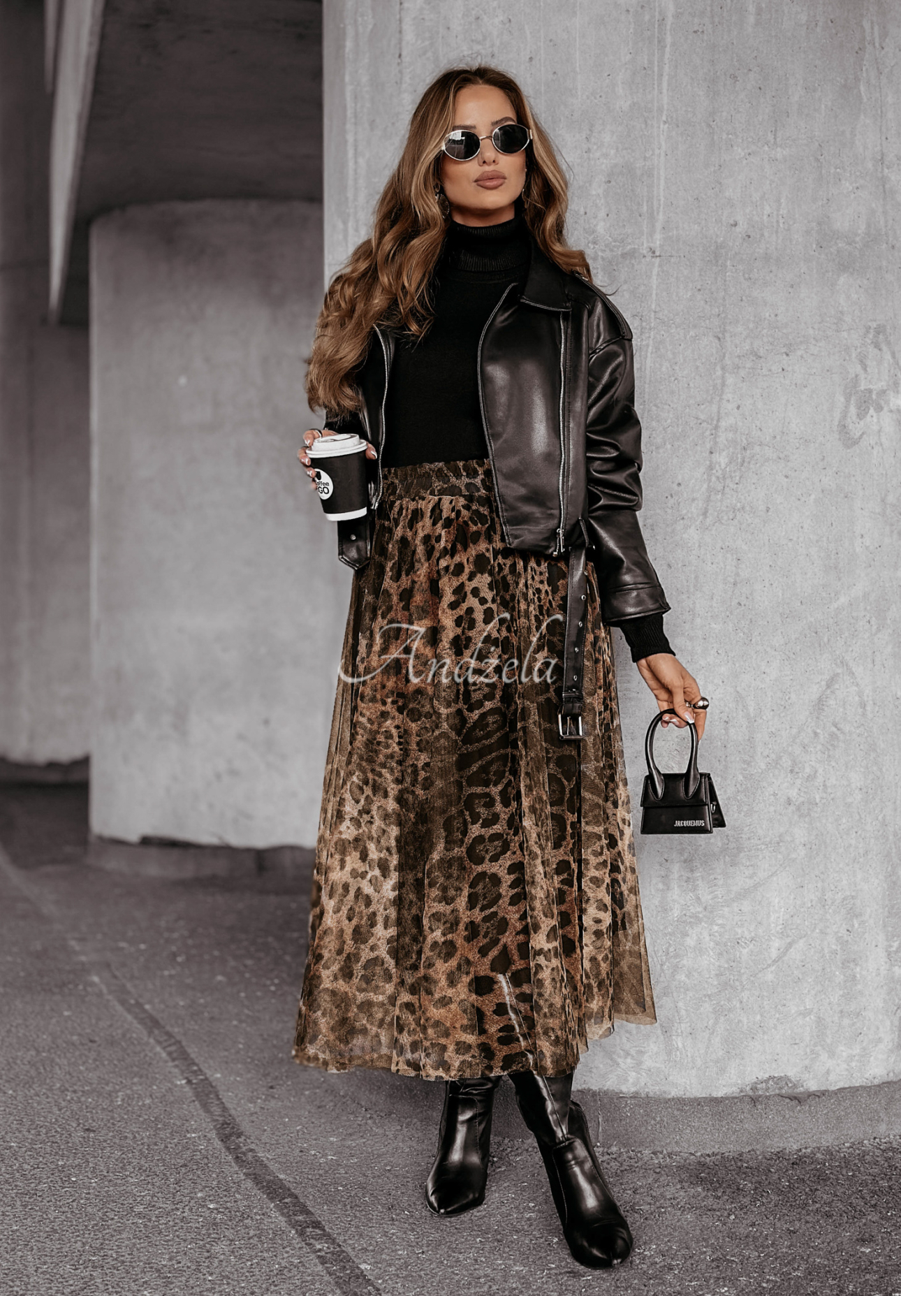 Living Wild tulle maxi skirt in camel panther